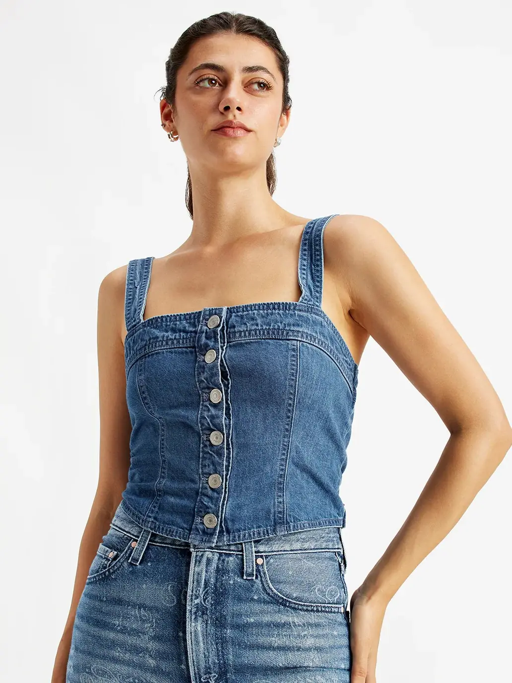 WOMEN'S SOLID BLUE DENIM CORSET TOP