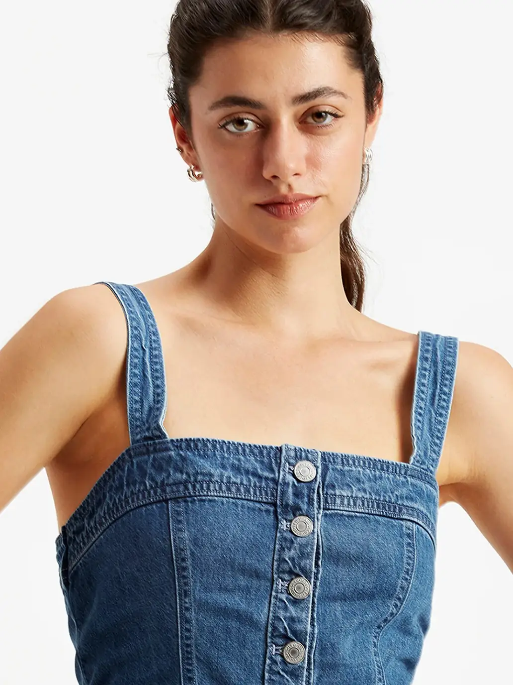 WOMEN'S SOLID BLUE DENIM CORSET TOP - 2