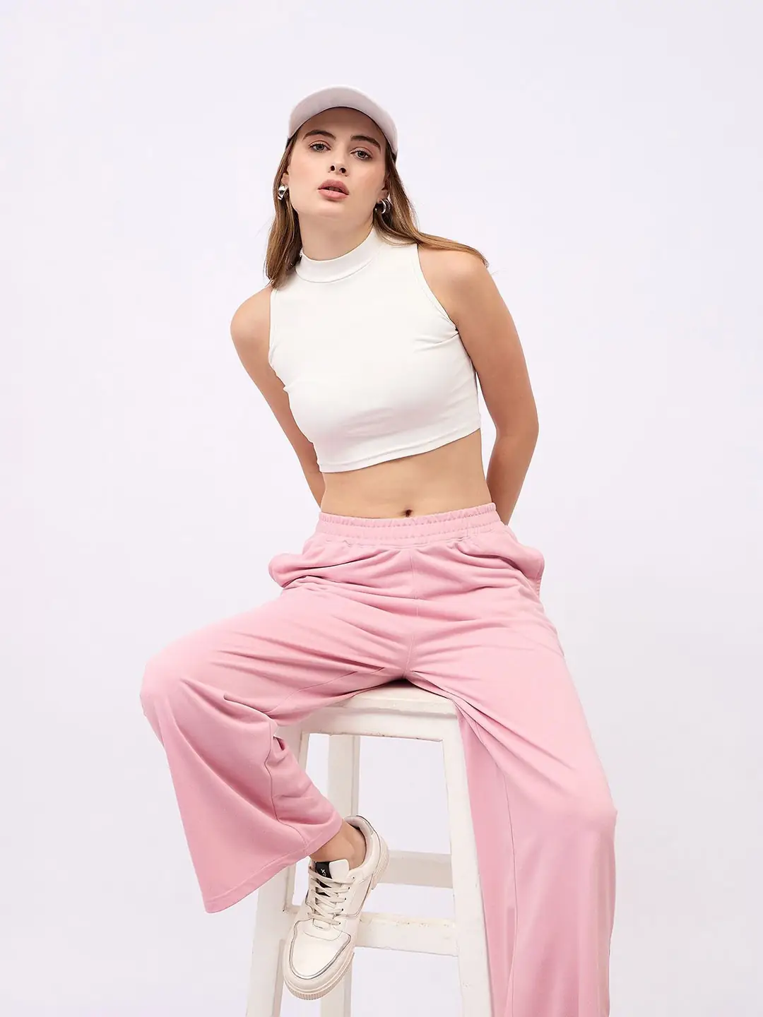 Styli Women Pure Cotton Wide Leg-Fit Casual Track Pant With Side Lace Insert Detail - 2